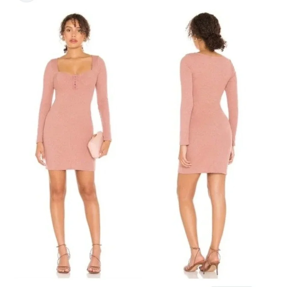ASTR the Label Hook‎ & Eye Ribbed Knit Stretch Bodycon Mini Dress Blush Pink M